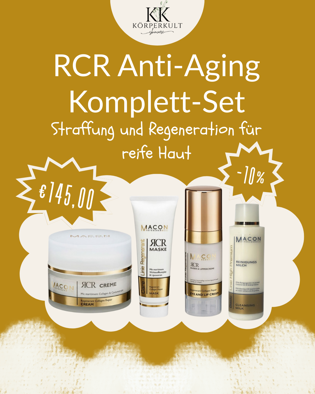 RCR Anti-Aging Komplett-Set – Macon Bundle mit RCR Repair Creme, RCR Maske, RCR Augen & Lippencreme und Feuchtigkeitscreme, 10% Rabatt, nur 145,00€