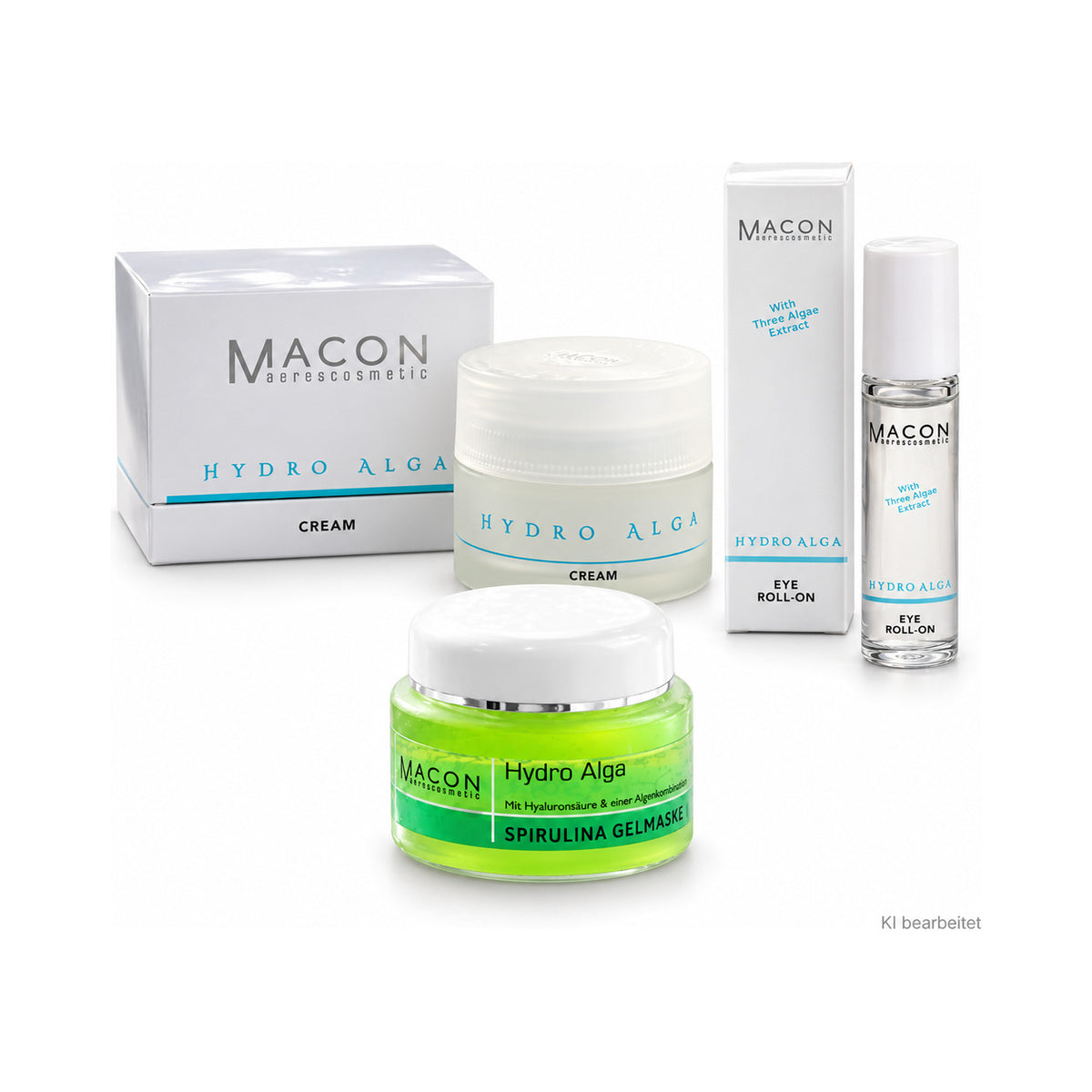 Hydro Alga Ocean Glow Set – Feuchtigkeitspflege mit Algenextrakten für strahlende Sommerhaut auf weißem Hintergrund – vollständige Produktansicht