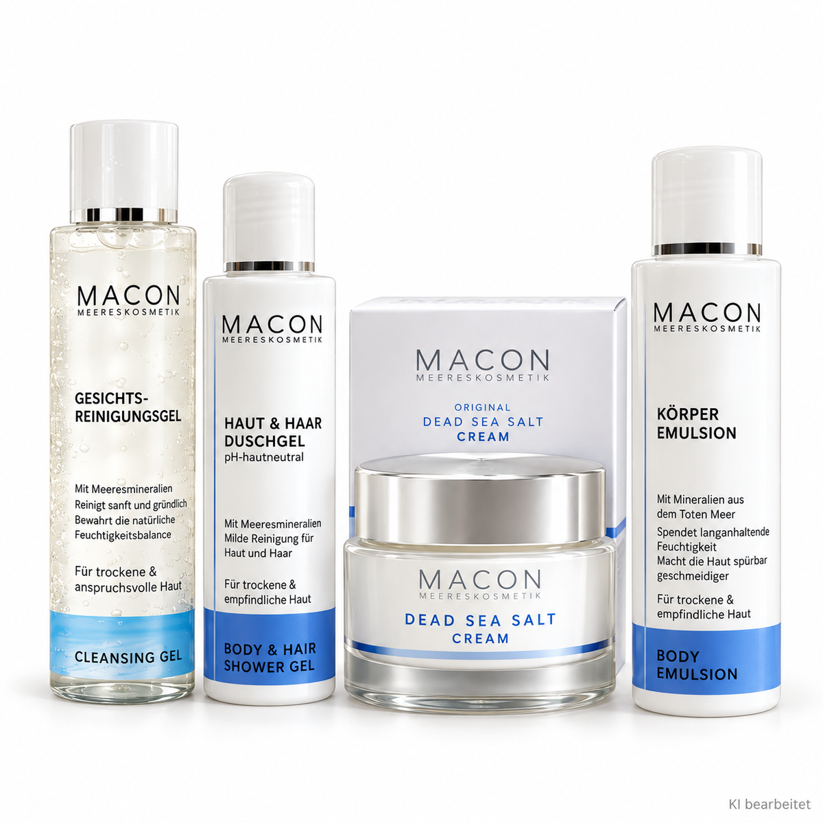 MACON Dead Sea Salt Intensivpflege-Set auf weißem Hintergrund