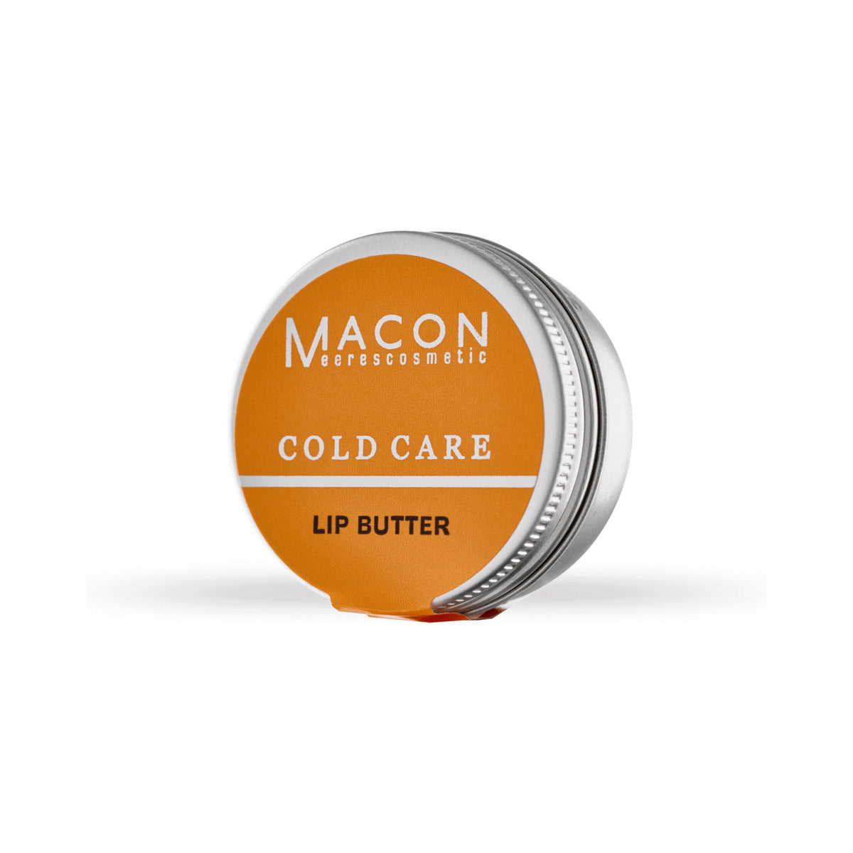 Macon Cold Care Lippenbutter mit Orangenaroma auf weißem Hintergrund – vollständige Produktansicht