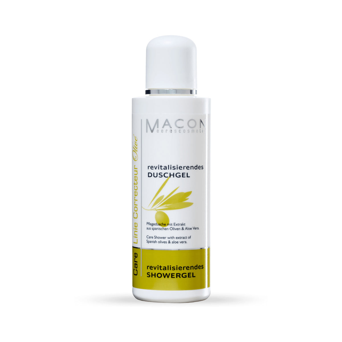 Macon Olivé Revitalisierendes Duschgel auf weißem Hintergrund – vollständige Produktansicht