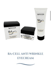 Produktbild der MACON Meereskosmetik BA-Cell Anti Wrinkle Eyecream, bestehend aus einem Tiegel mit Verpackungsbox und einer Tube, vor weißem Hintergrund.