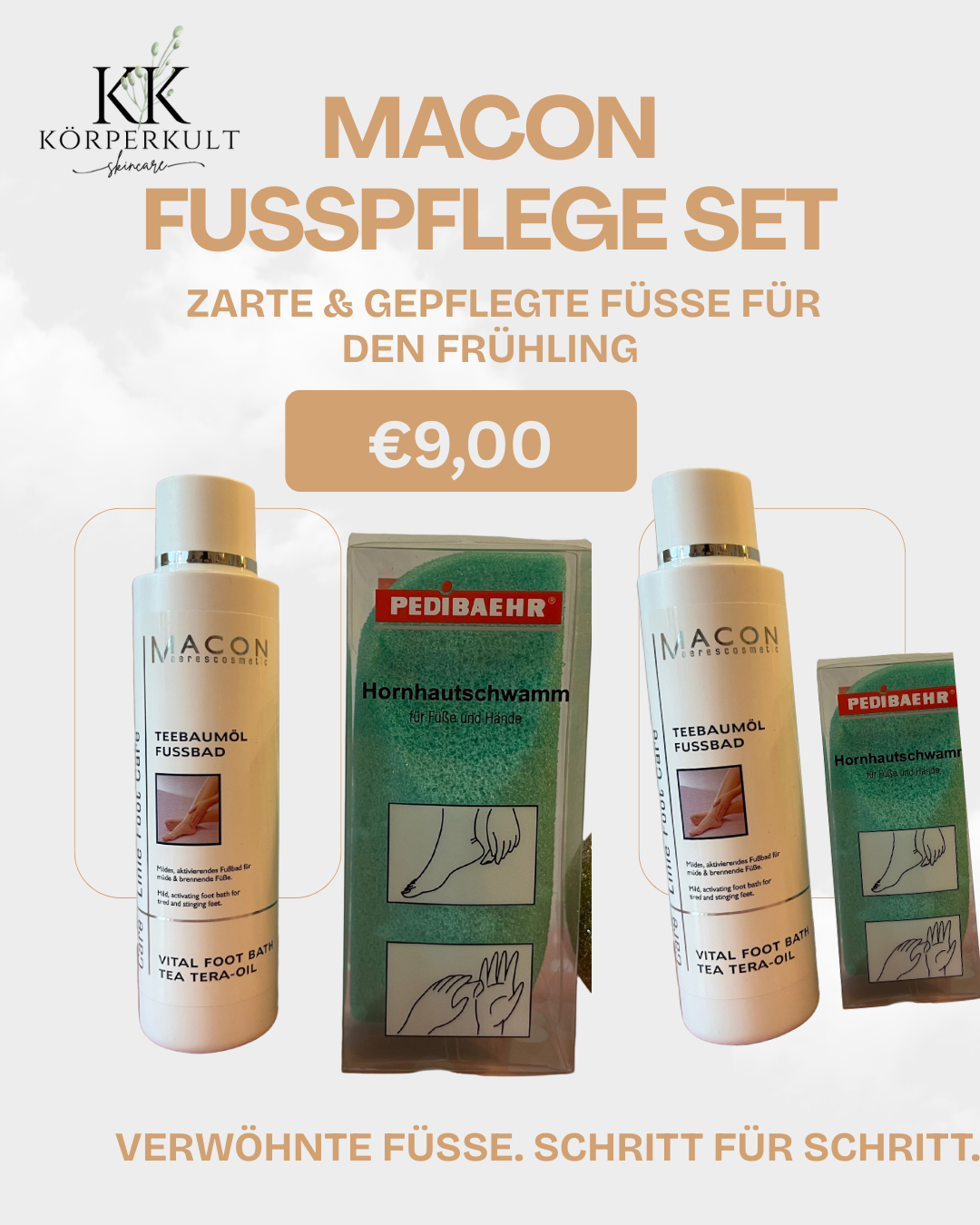 Macon Fußpflege Set – zarte und gepflegte Füße für den Frühling mit Teebaumöl Fußbad und Hornhautschwamm, nur 9,00€
