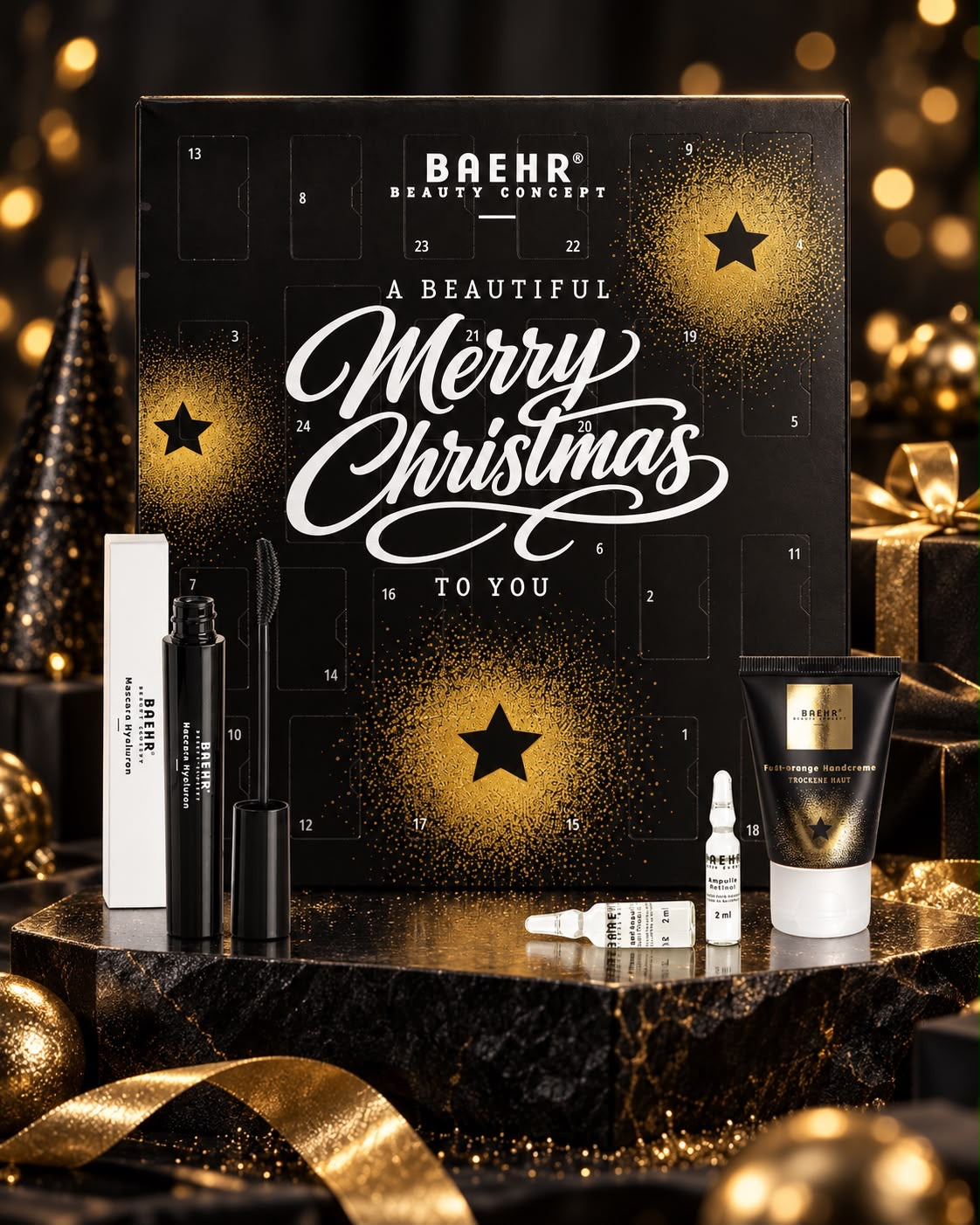 BAEHR Beauty Adventskalender 2026 in festlicher Weihnachtskulisse