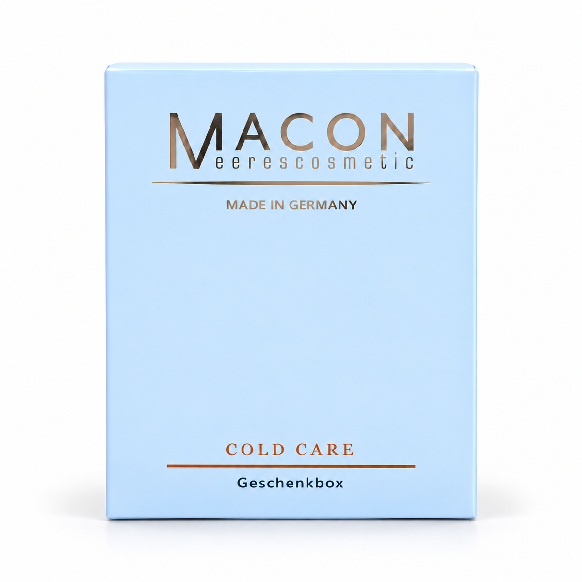 MACON Cold Care Geschenkbox auf weißem Hintergrund, hell beleuchtet