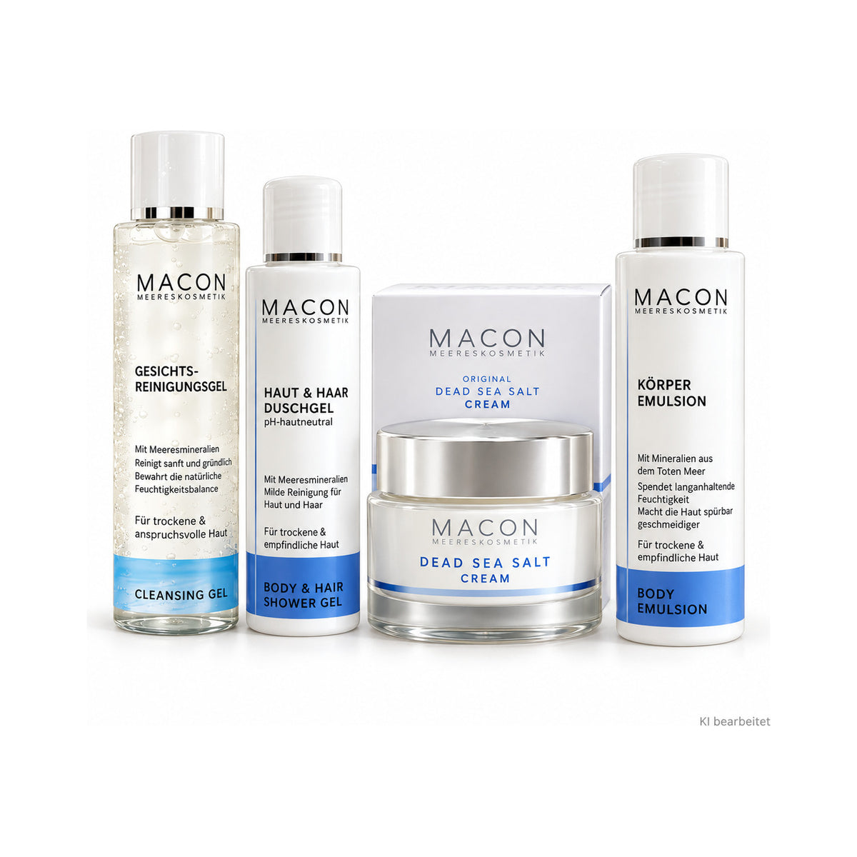 MACON Dead Sea Salt Intensivpflege-Set auf weißem Hintergrund – vollständige Produktansicht