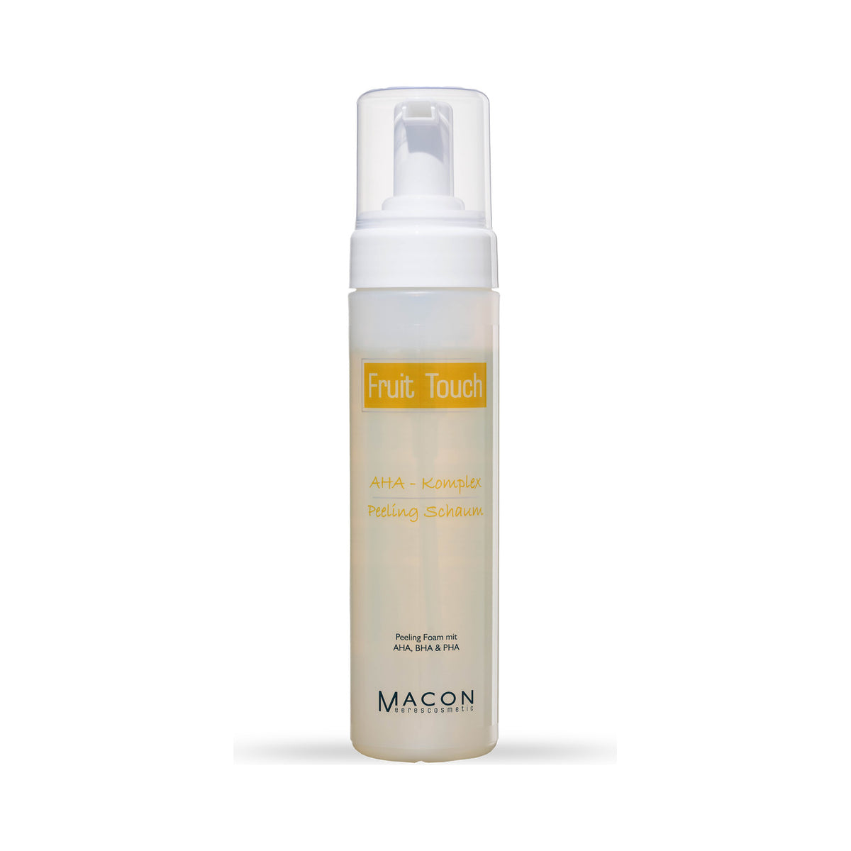MACON Fruit Touch AHA-Komplex Peeling Schaum auf weißem Hintergrund – vollständige Produktansicht