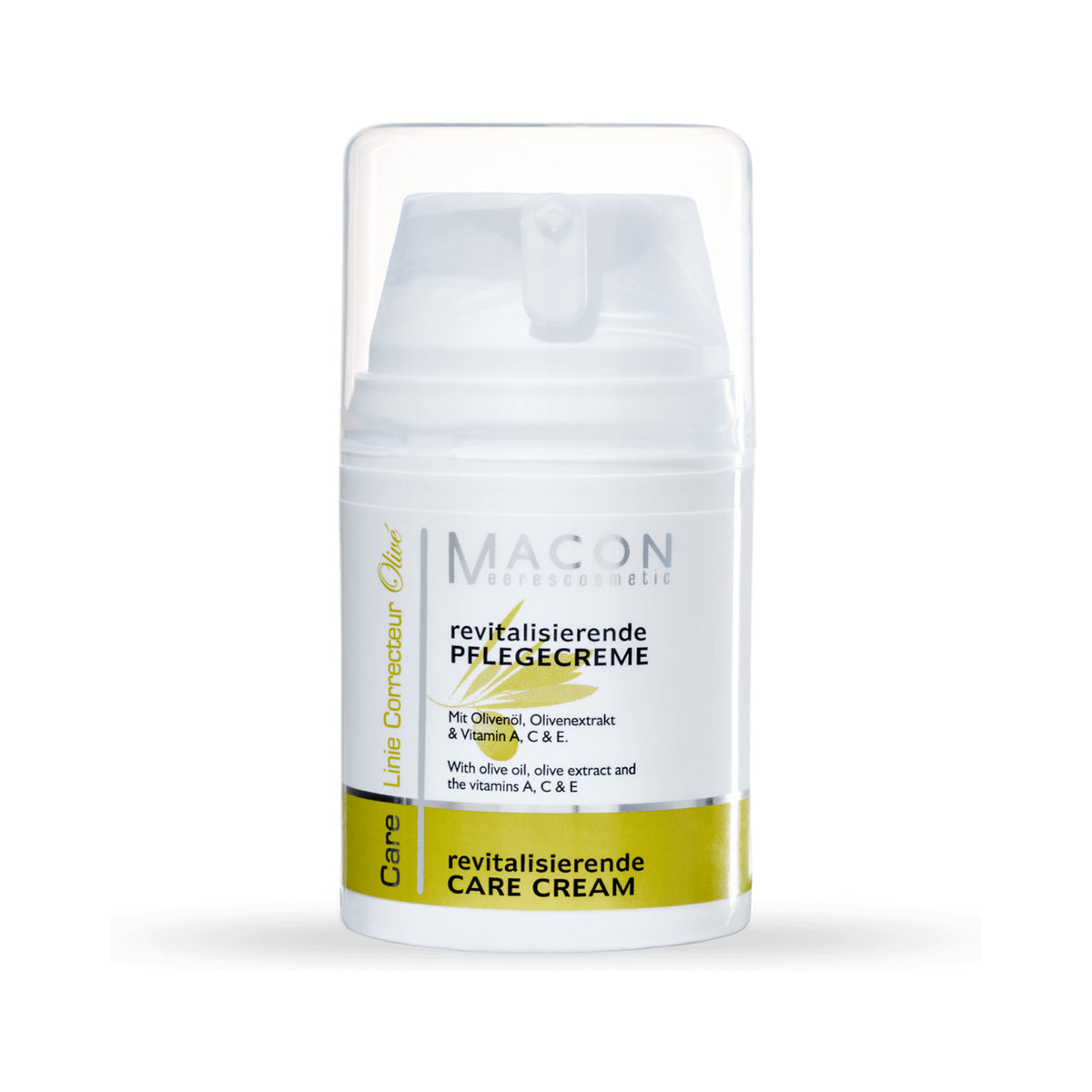 Macon Olivé Revitalisierende Pflegecreme auf weißem Hintergrund – vollständige Produktansicht