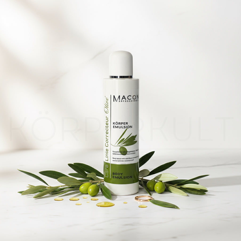 Nahaufnahme der Textur der Olivé Body Emulsion
